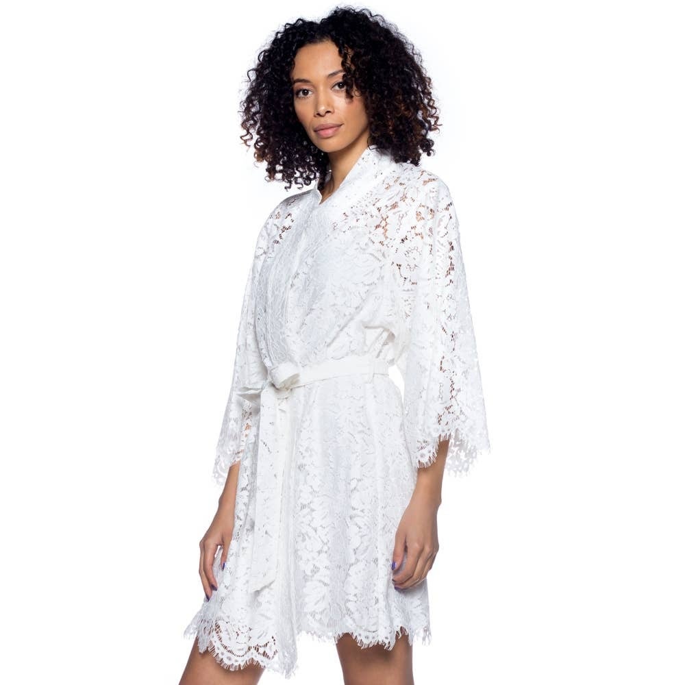 White bridal robe lace top